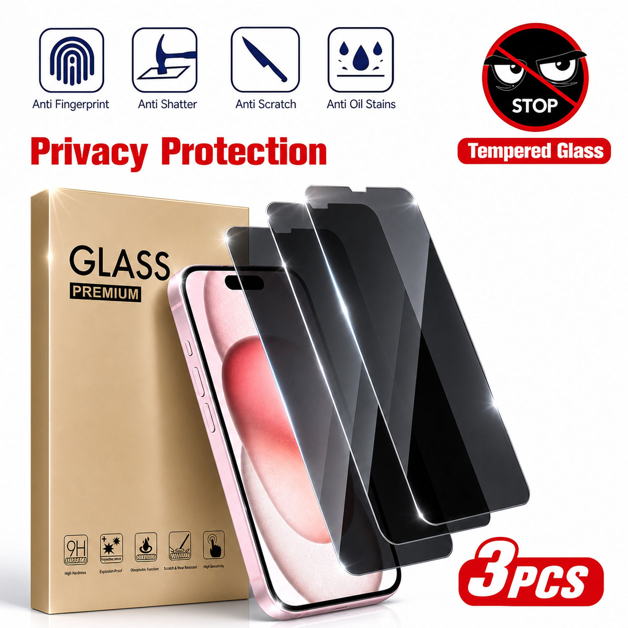 3pcs Privacy Screen Protector, - đánh giá và giá Anti Spy Privacy Glass Case
