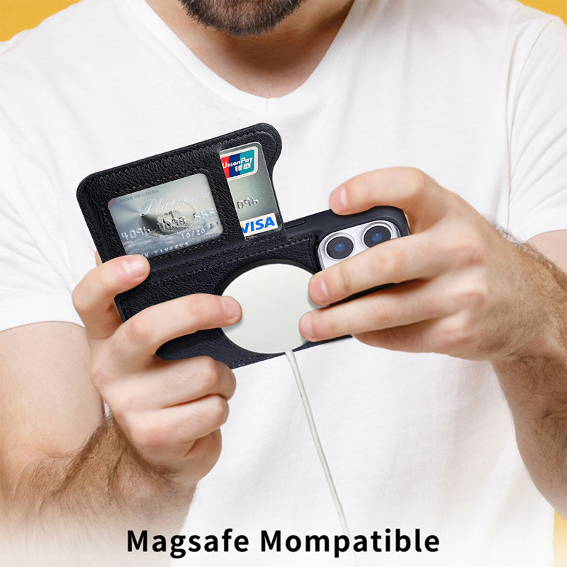 For Magsafe Magnetic Leather W - đánh giá và giá Leather Wallet Card Holder Phone Cover