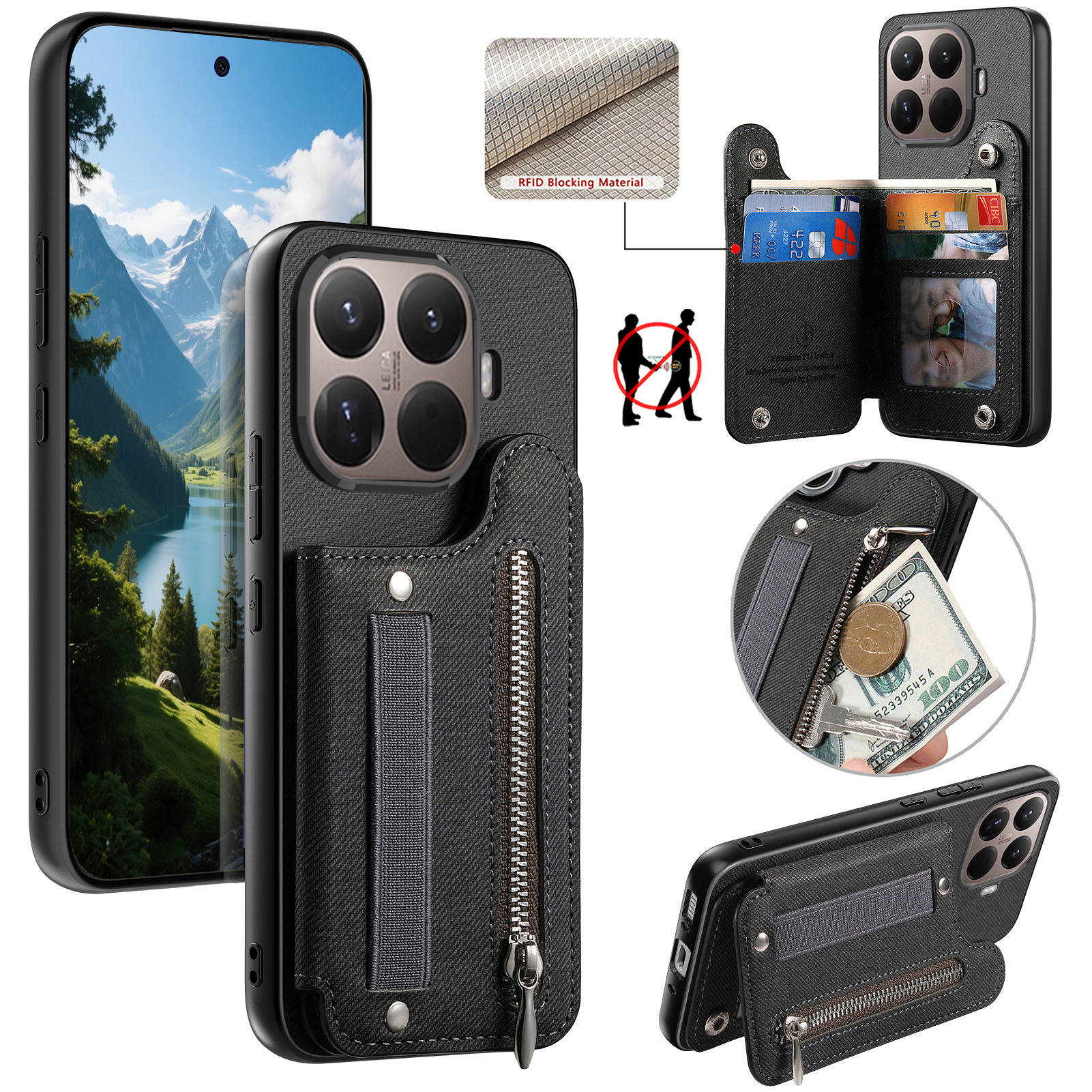 RFID Wrist Strap Zipper Wallet - đánh giá và giá Leather Wallet Card Holder Phone Cover